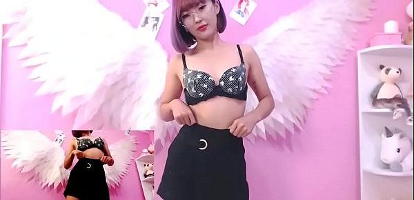  Purple haired cute asian M3YW4G4SHI strips and plays with pussy